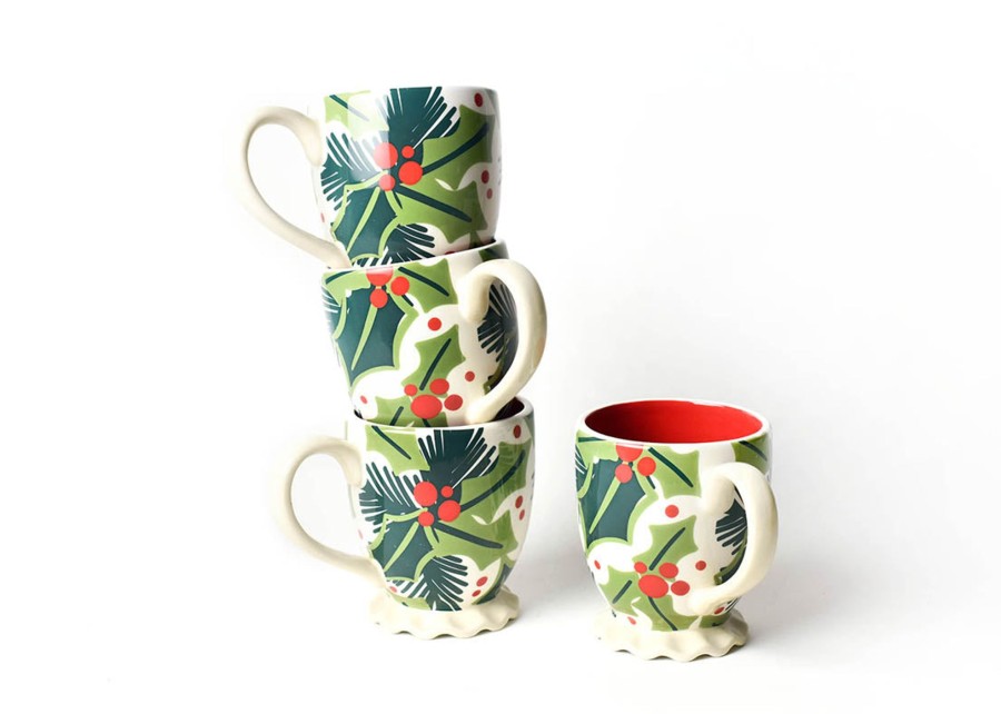 Mugs | Coton Colors by Laura Johnson Balsam And Berry Holly Ruffle Mug, Set Of 4