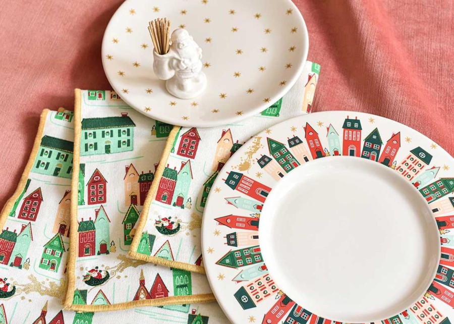 Shop All Dinnerware | Coton Colors by Laura Johnson Flying Santa Rimmed Dinner Plate