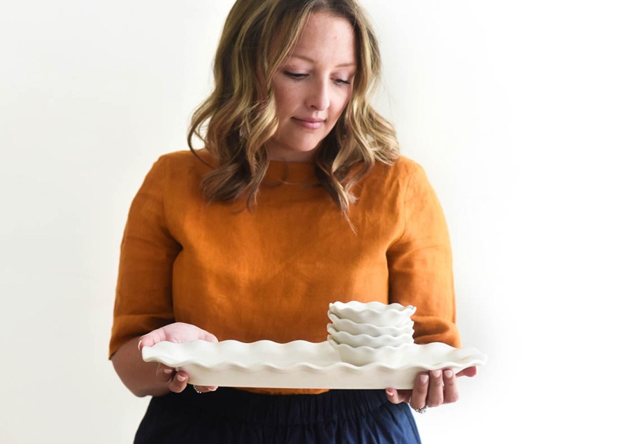 Shop All Serveware & Entertaining | Coton Colors by Laura Johnson Signature White Ruffle Skinny Tray