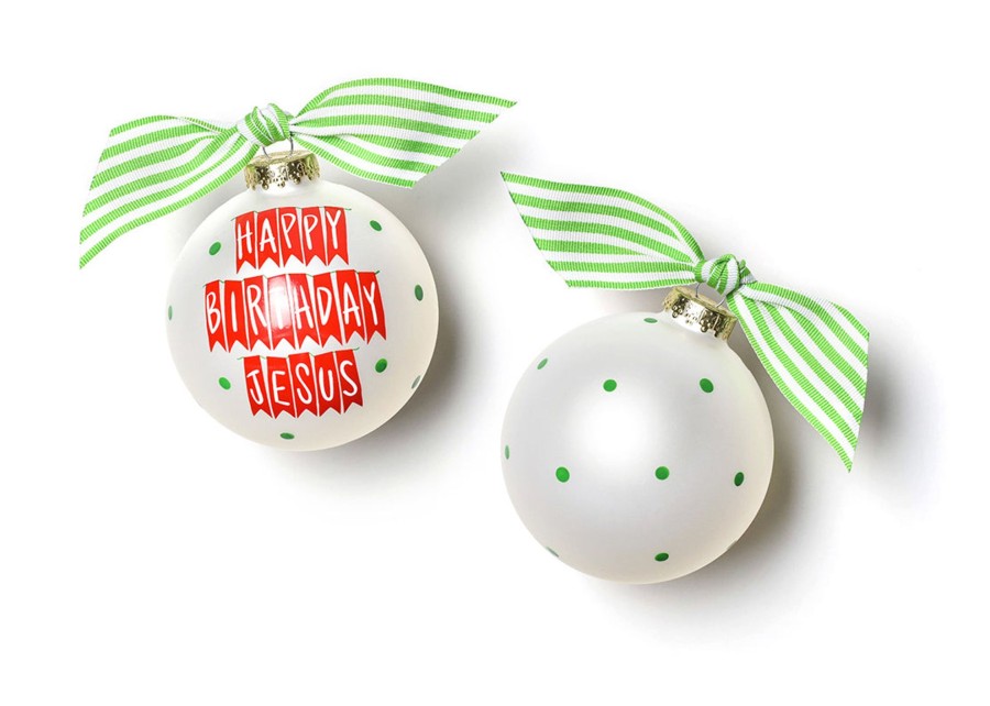 Religious Ornaments | Coton Colors by Laura Johnson Happy Birthday Jesus Banner Glass Ornament