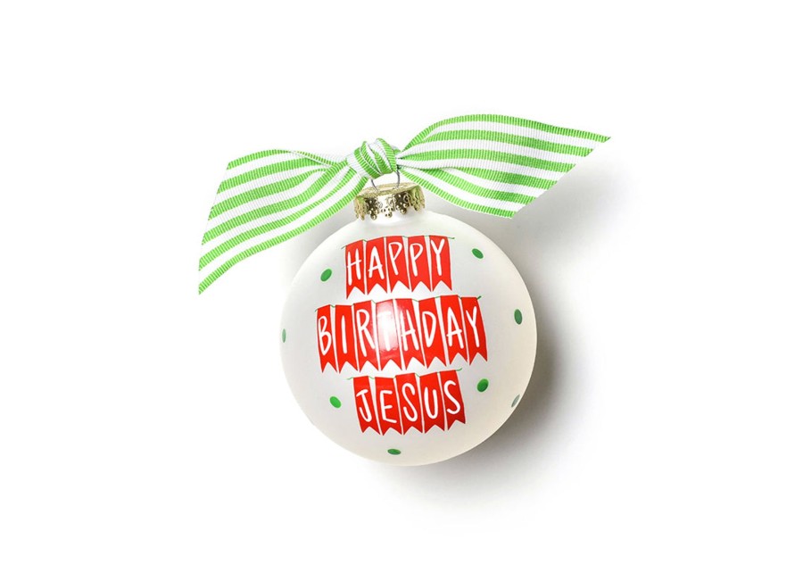 Religious Ornaments | Coton Colors by Laura Johnson Happy Birthday Jesus Banner Glass Ornament