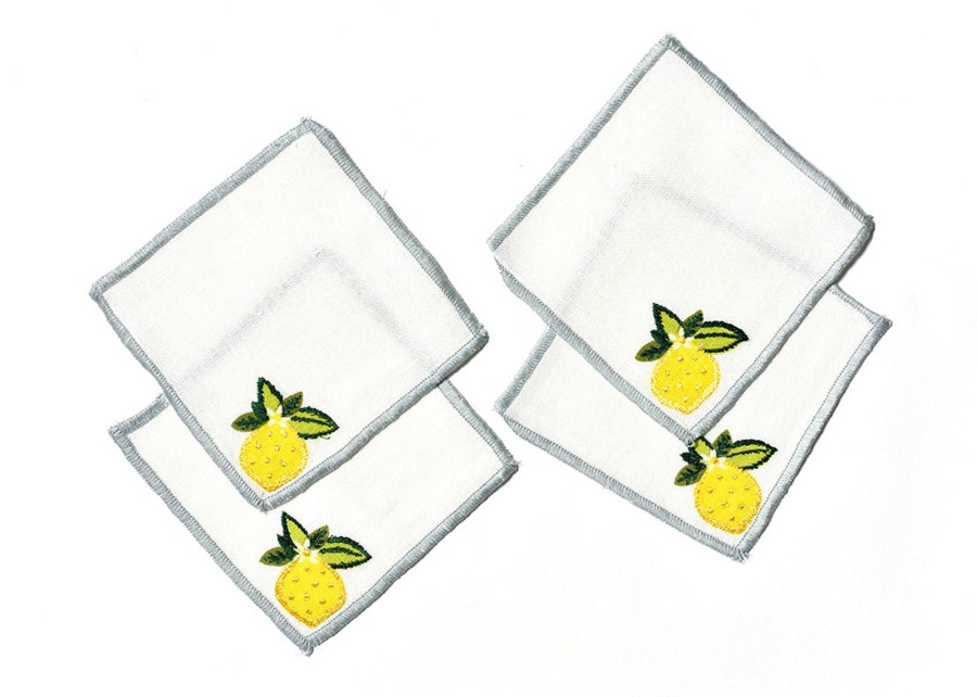 Cocktail Napkins | Coton Colors by Laura Johnson Lemon Citrus Cocktail Napkins, Set Of 4