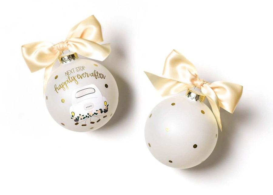 Wedding & Anniversary Ornaments | Coton Colors by Laura Johnson Next Stop Happily Ever After Glass Ornament