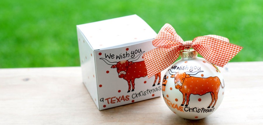 Collegiate Ornaments | Coton Colors by Laura Johnson Texas We Wish You Glass Ornament