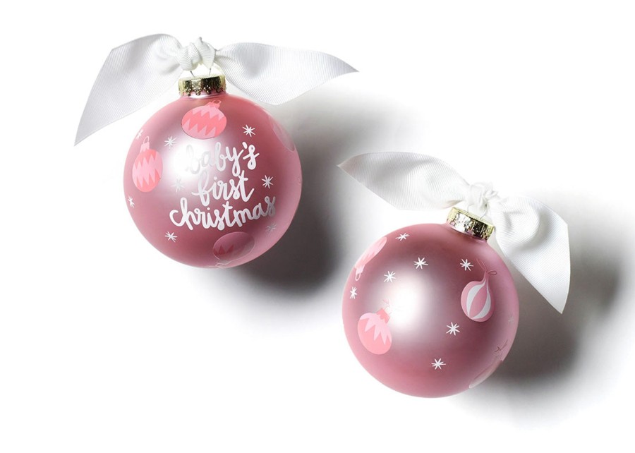 Holiday Ornaments | Coton Colors by Laura Johnson Pink Baby'S First Christmas Glass Ornament