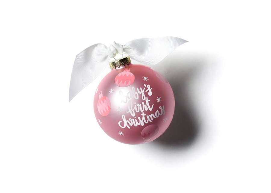 Holiday Ornaments | Coton Colors by Laura Johnson Pink Baby'S First Christmas Glass Ornament