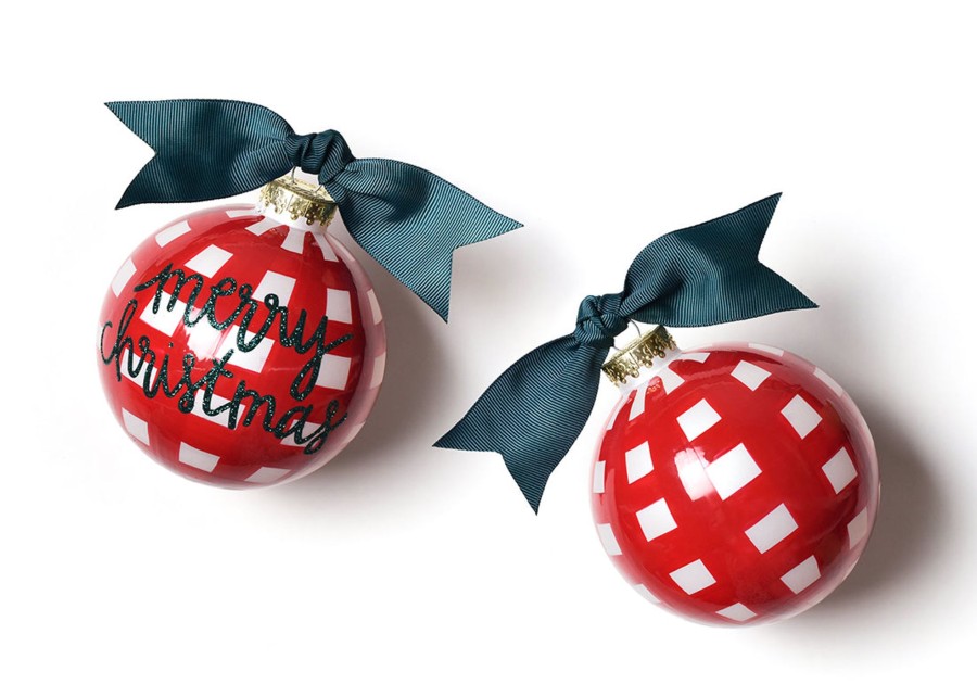 Holiday Ornaments | Coton Colors by Laura Johnson Merry Christmas Gingham Glass Ornament