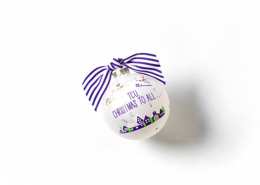 Collegiate Ornaments | Coton Colors by Laura Johnson Santa'S A Texas Christian Fan Glass Ornament