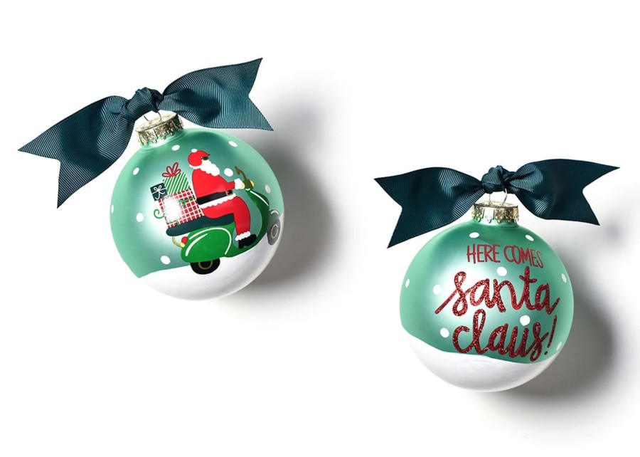 Holiday Ornaments | Coton Colors by Laura Johnson Here Comes Santa Claus Glass Ornament