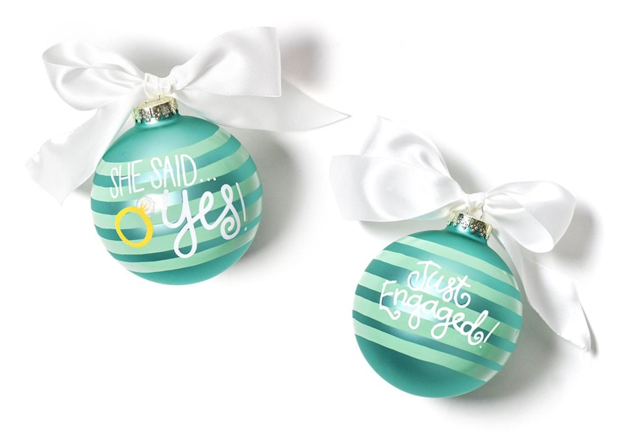 Wedding & Anniversary Ornaments | Coton Colors by Laura Johnson She Said Yes Just Engaged Glass Ornament