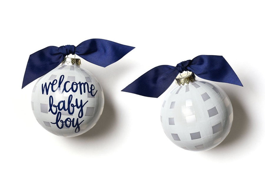 Babies & Children Ornaments | Coton Colors by Laura Johnson Welcome Baby Boy Gingham Glass Ornament