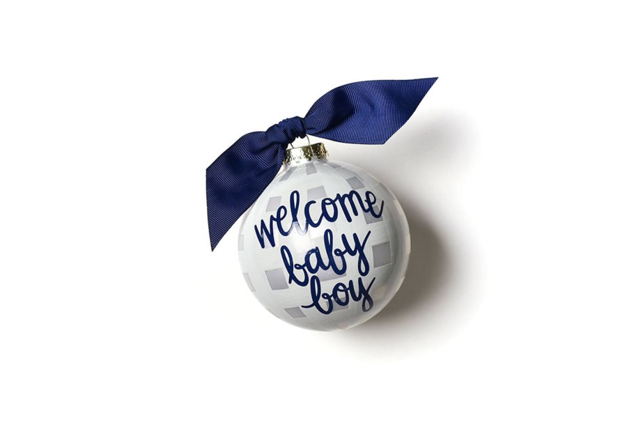 Babies & Children Ornaments | Coton Colors by Laura Johnson Welcome Baby Boy Gingham Glass Ornament