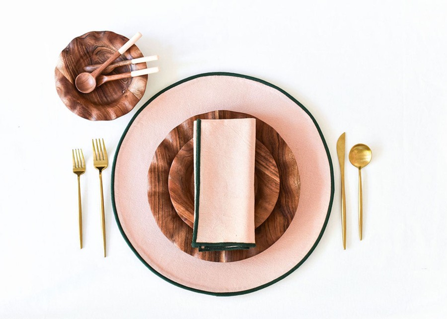 Table Linens | Coton Colors by Laura Johnson Blush And Pine Color Block Round Placemat Set Of 4