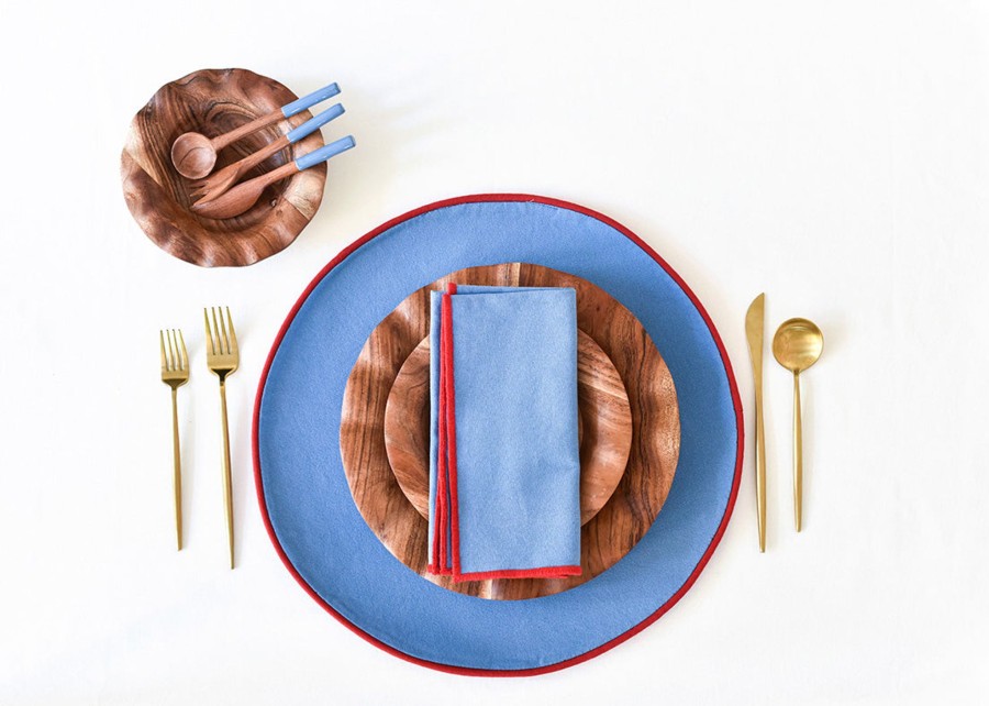 Table Linens | Coton Colors by Laura Johnson French Blue And Red Color Block Round Placemat Set Of 4