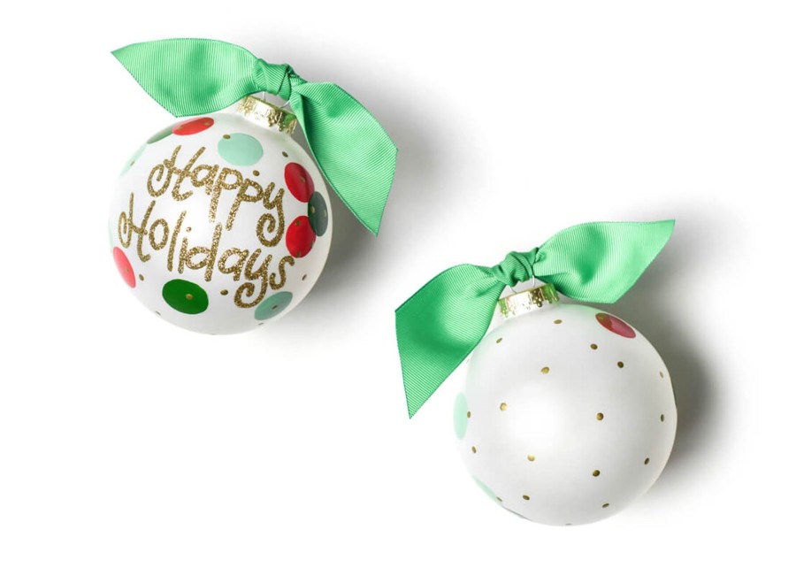 Commemorative Ornaments | Coton Colors by Laura Johnson Layered Dot Happy Holidays Glass Ornament