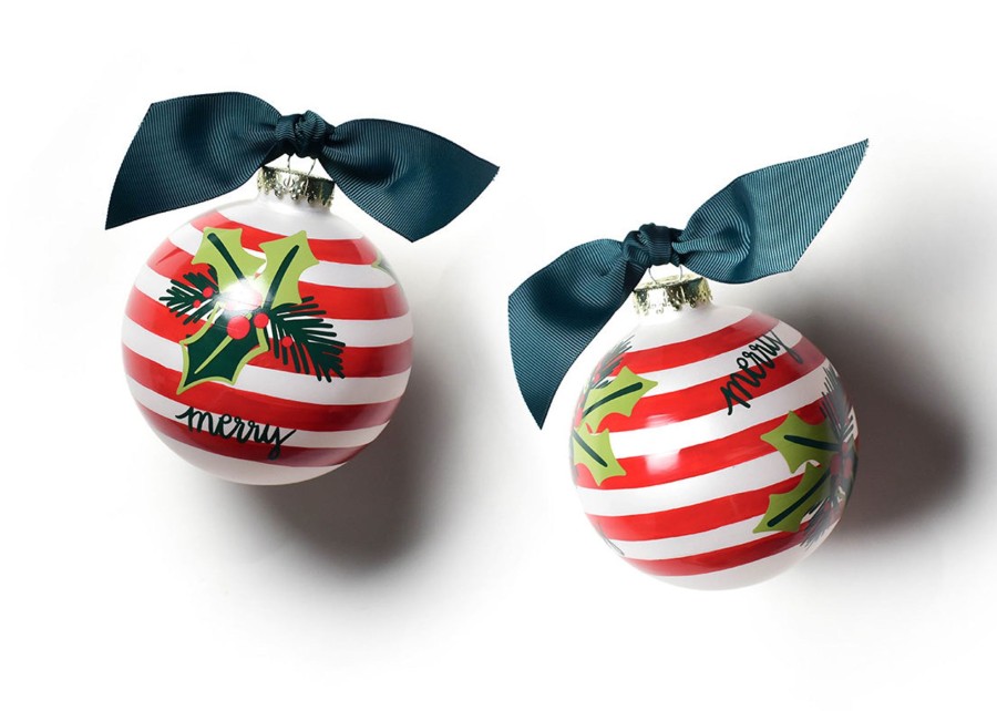 Holiday Ornaments | Coton Colors by Laura Johnson Holly Stripe Glass Ornament