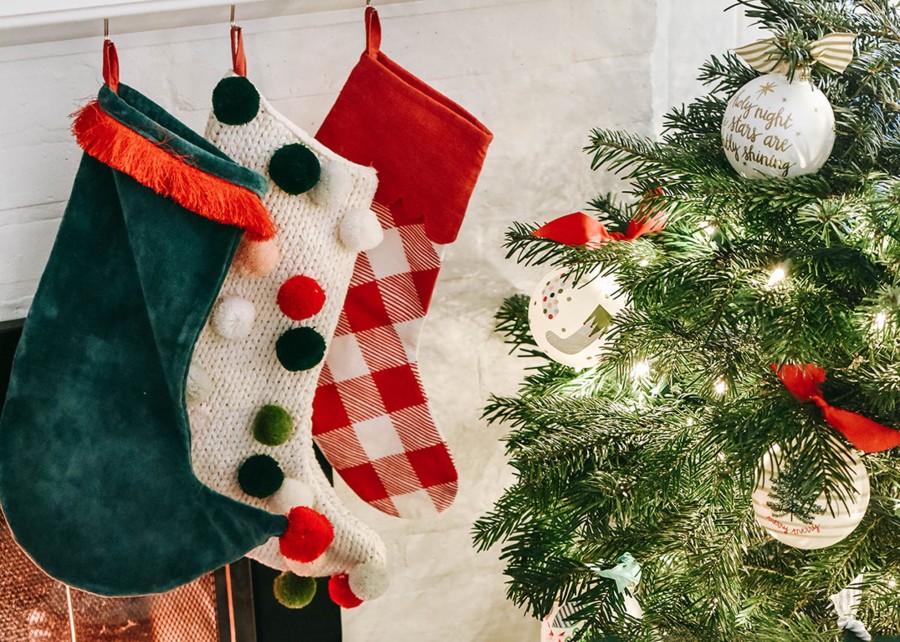 Seasonal Decor | Coton Colors by Laura Johnson Pine Velvet Stocking With Trim