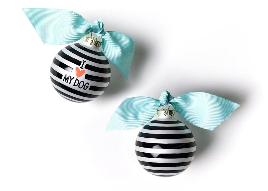 Commemorative Ornaments | Coton Colors by Laura Johnson Black Stripe I Love My Dog Glass Ornament