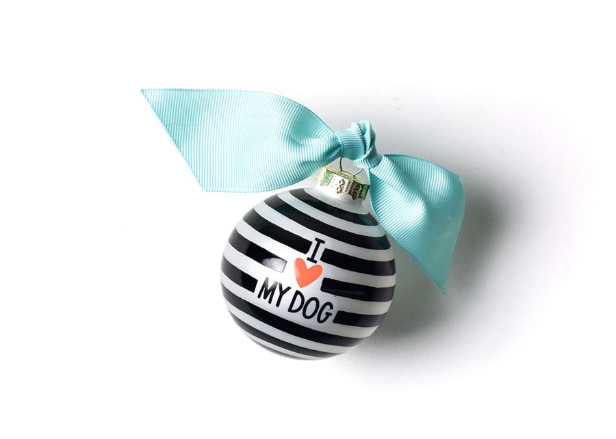 Commemorative Ornaments | Coton Colors by Laura Johnson Black Stripe I Love My Dog Glass Ornament