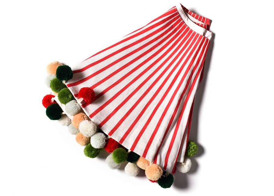 Seasonal Decor | Coton Colors by Laura Johnson Red Stripe Tree Skirt With Pom Poms