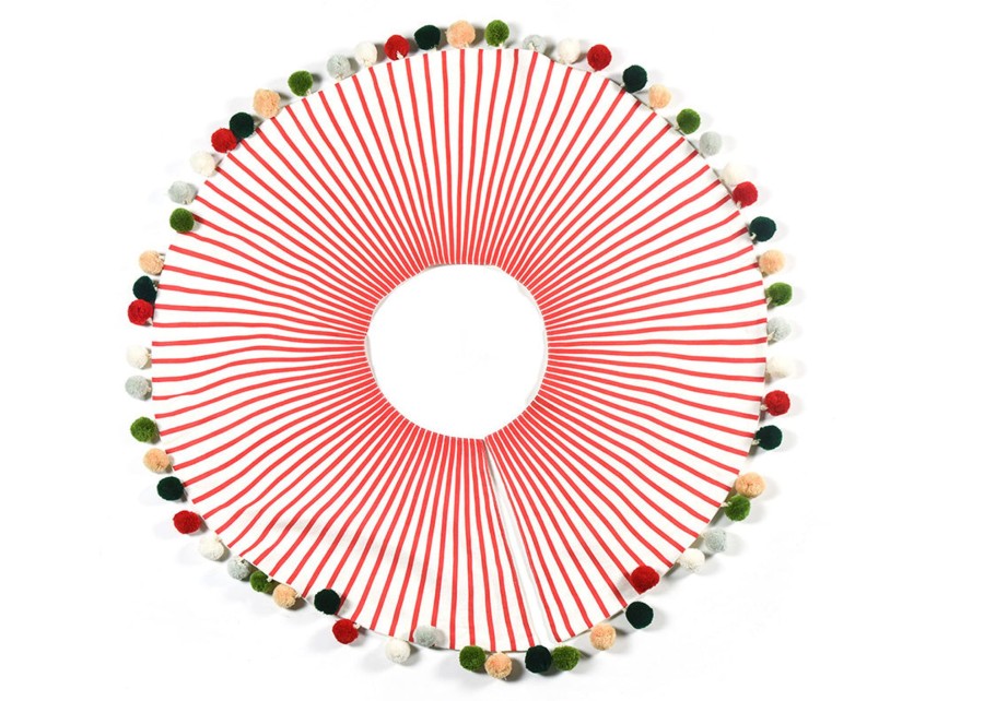 Seasonal Decor | Coton Colors by Laura Johnson Red Stripe Tree Skirt With Pom Poms