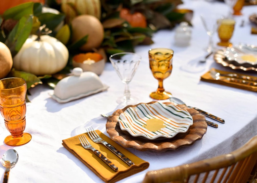 Shop All Dinnerware | Coton Colors by Laura Johnson Turkey Stripes Ruffle Plate