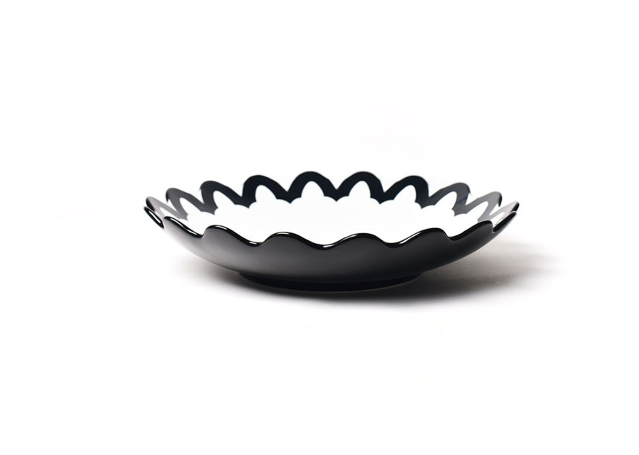 Serving Bowls | Coton Colors by Laura Johnson Black Arabesque Scallop 14 Pasta Bowl