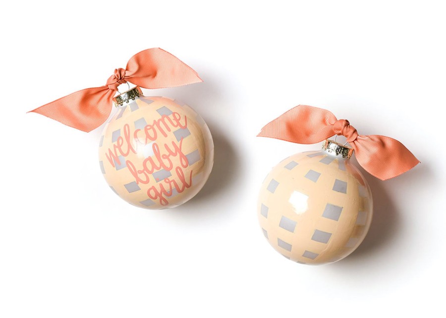 Babies & Children Ornaments | Coton Colors by Laura Johnson Welcome Baby Girl Gingham Glass Ornament