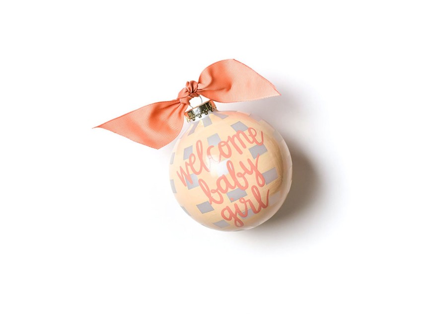 Babies & Children Ornaments | Coton Colors by Laura Johnson Welcome Baby Girl Gingham Glass Ornament