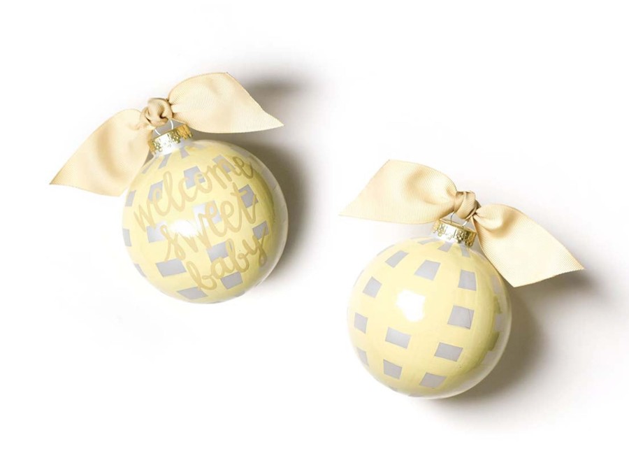 Commemorative Ornaments | Coton Colors by Laura Johnson Welcome Sweet Baby Gingham Glass Ornament