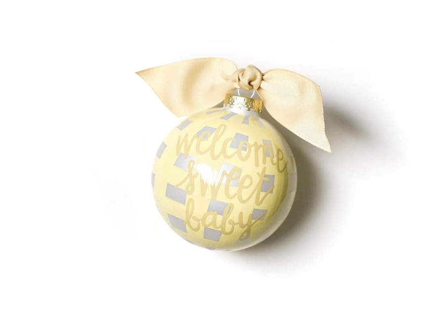 Commemorative Ornaments | Coton Colors by Laura Johnson Welcome Sweet Baby Gingham Glass Ornament