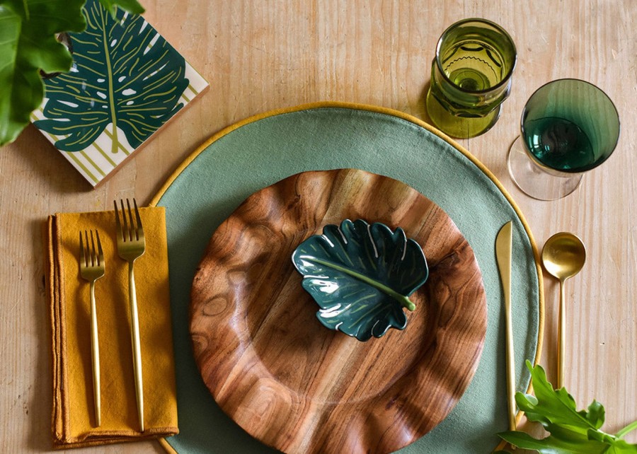 Table Linens | Coton Colors by Laura Johnson Sage And Brass Color Block Round Placemat Set Of 4