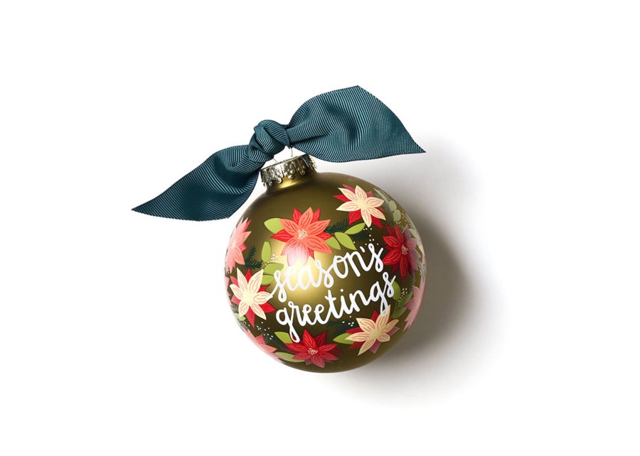 Holiday Ornaments | Coton Colors by Laura Johnson Season'S Greetings Poinsettia Glass Ornament